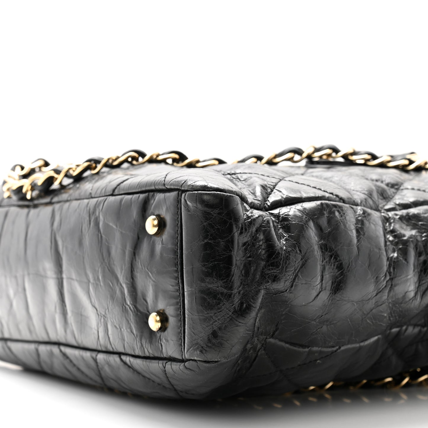 Glazed Calfskin Lambskin Quilted Portobello Tote Black