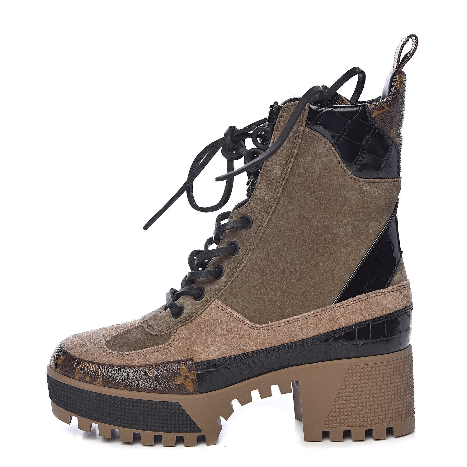 Louis Vuitton Suede Calfskin Monogram Laureate Platform Desert Boots 35 Taupe 1 of 9