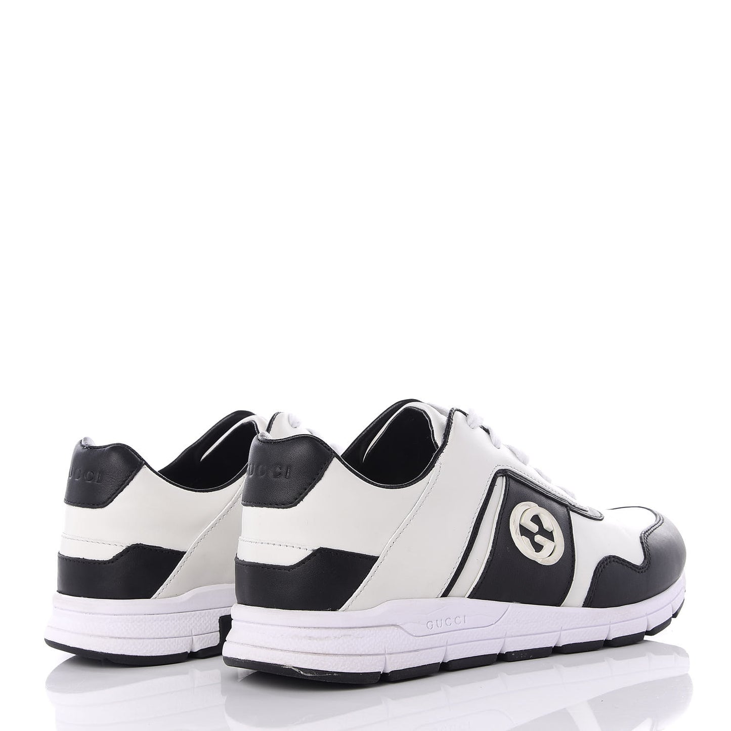 Calfskin Womens Interlocking G Sneakers 37.5 Black White