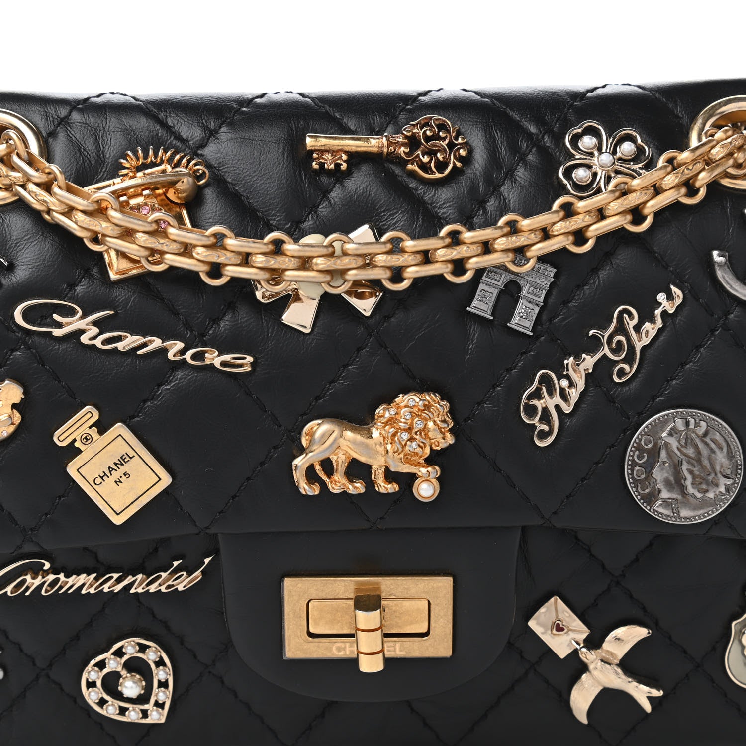 Chanel Aged Calfskin Lucky Charms 2.55 Reissue 224 Flap Black 10 of 11