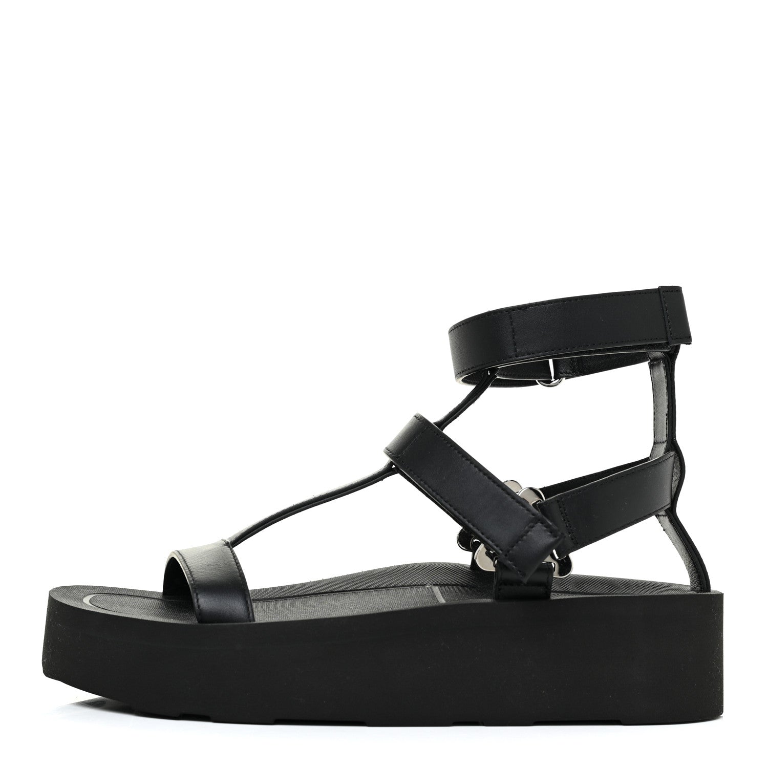 Hermes Calfskin Womens Enid Sandals 37 Black 1 of 7
