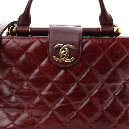 Chanel Calfskin Quilted Small Gold Bar Top Handle Tote Burgundy 8 of 10