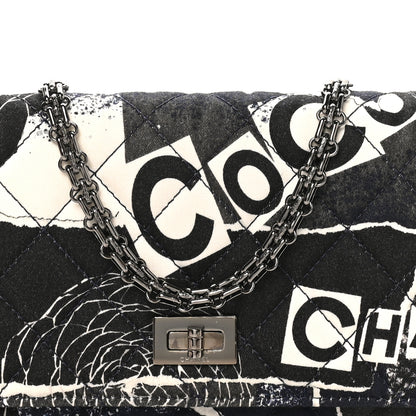 Chanel Canvas Printed Quilted 2.55 Reissue Wallet On Chain WOC White Black Navy Blue 7 of 9