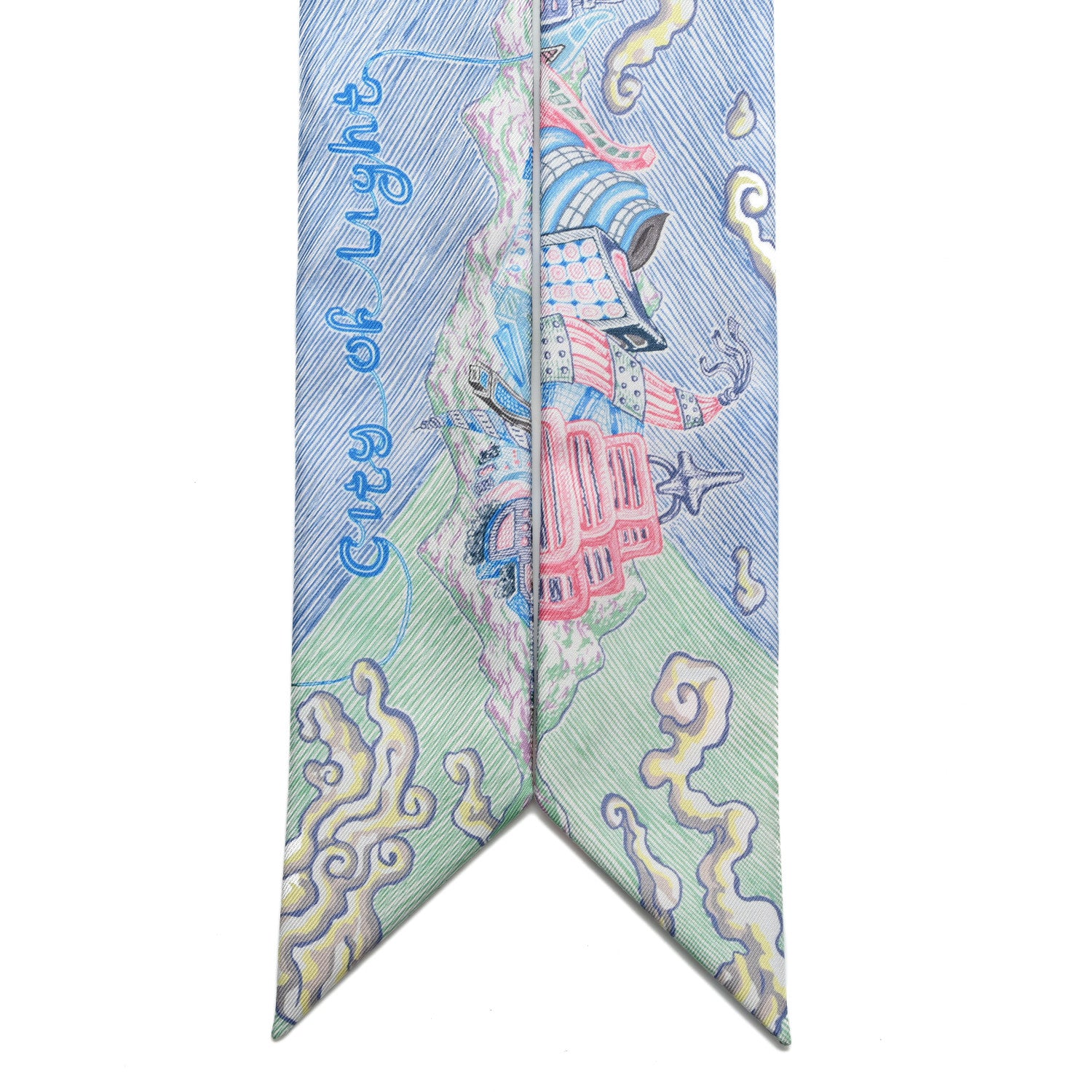 Hermes Silk City Of Light Twilly Bleu Glacier Bleu Jean Rose Vert Veronese 2 of 4