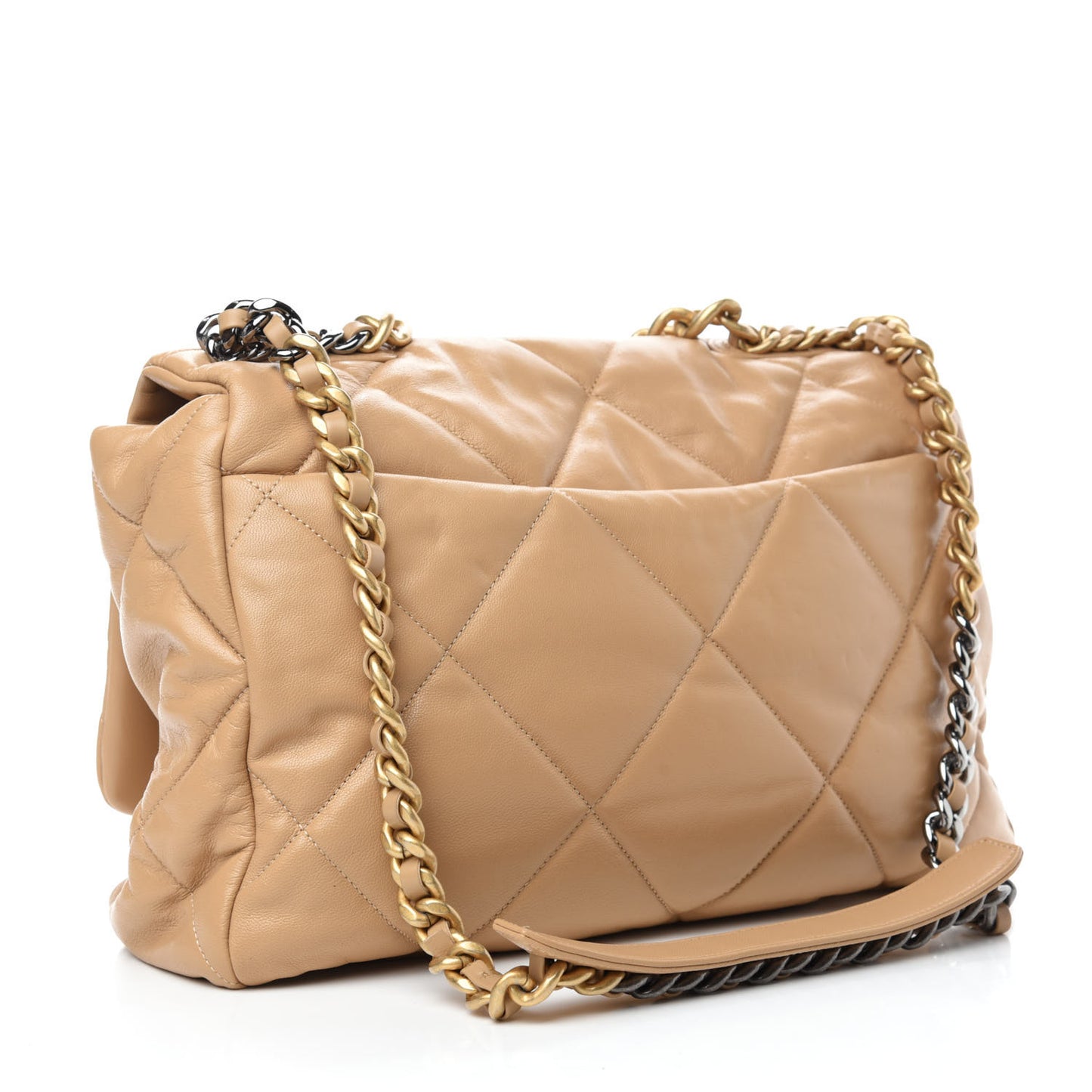 Lambskin Quilted Maxi Chanel 19 Flap Beige