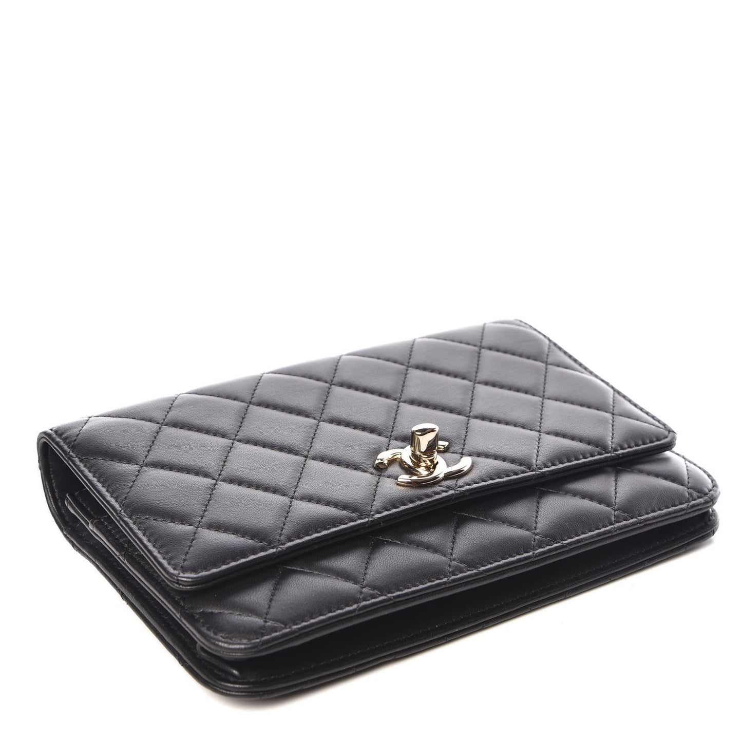 Lambskin Quilted Trendy CC Wallet On Chain WOC Black