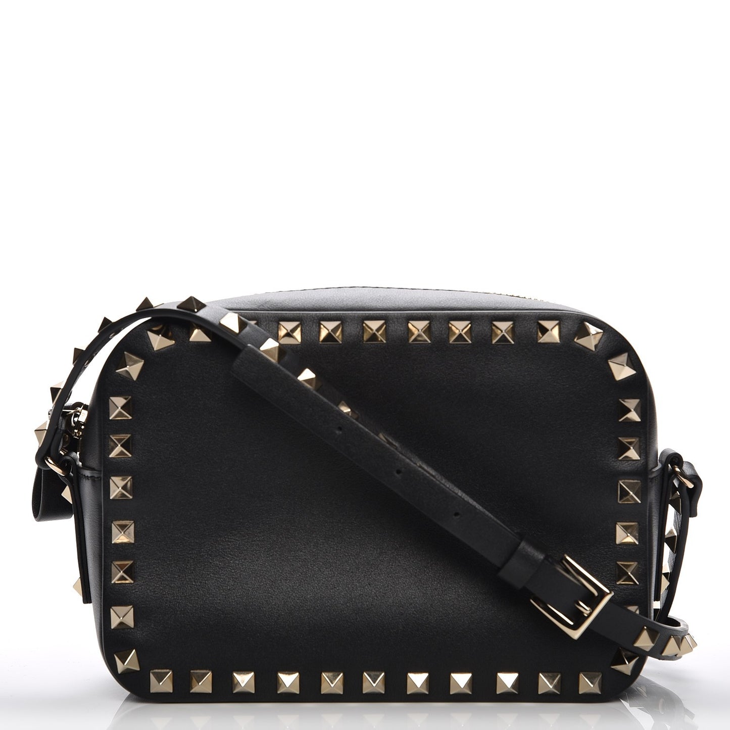 Calfskin Rockstud Camera Crossbody Bag Black