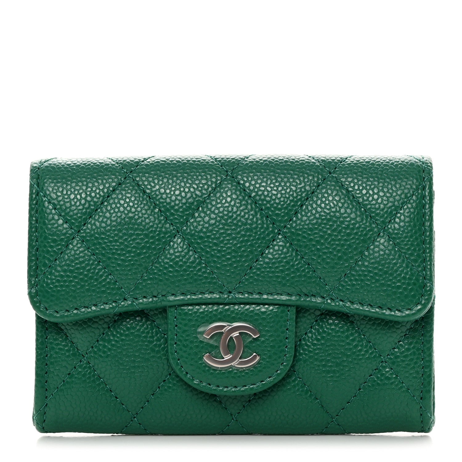 Chanel Caviar Quilted Flap Card Holder Wallet Green 1 of 10