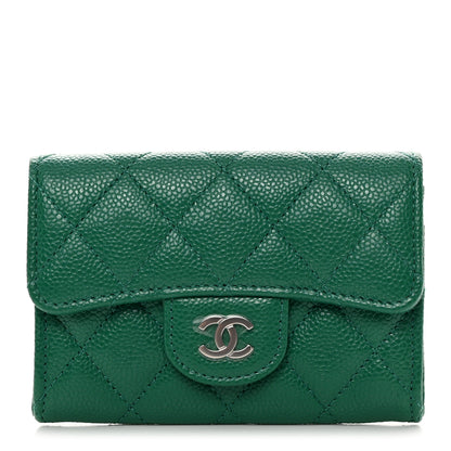 Chanel Caviar Quilted Flap Card Holder Wallet Green 1 of 10