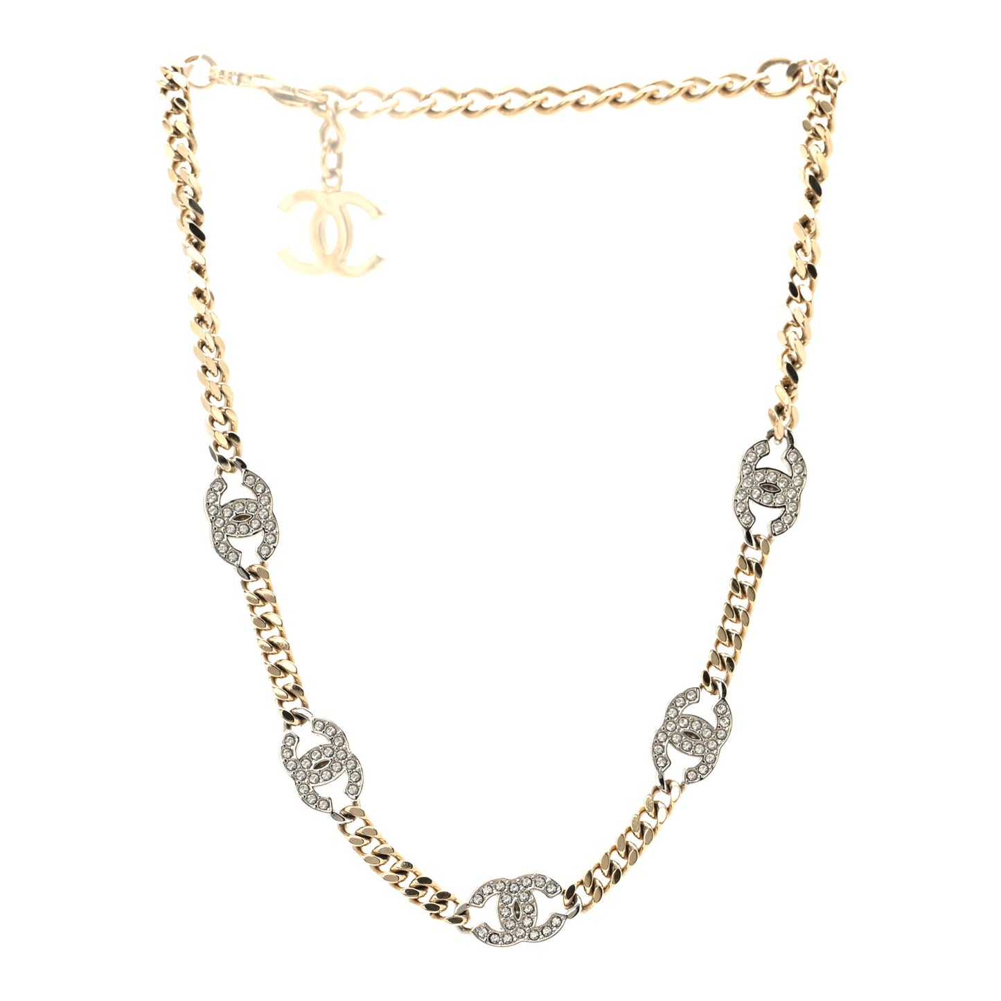 Crystal Chain CC Link Choker Gold Silver