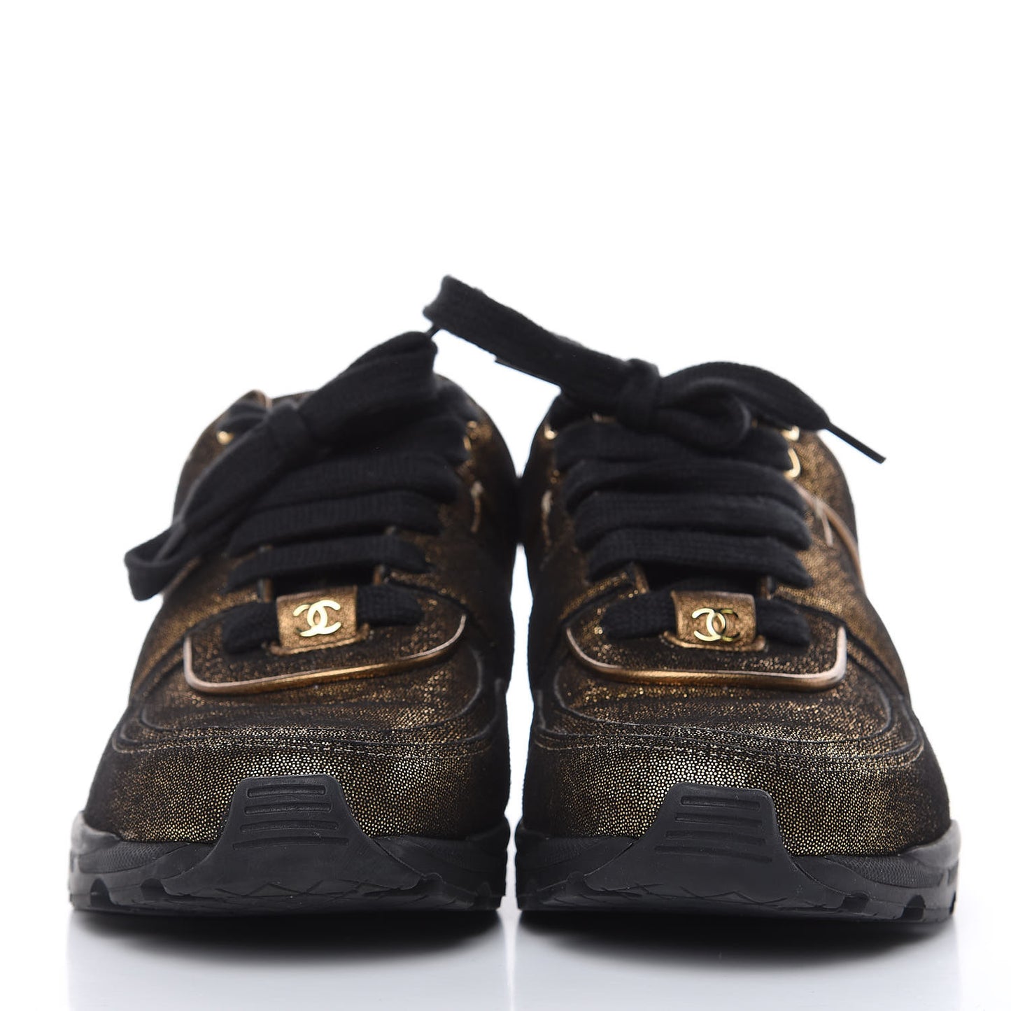 Metallic Fabric Calfskin Womens CC Sneakers 36.5 Golden Brown