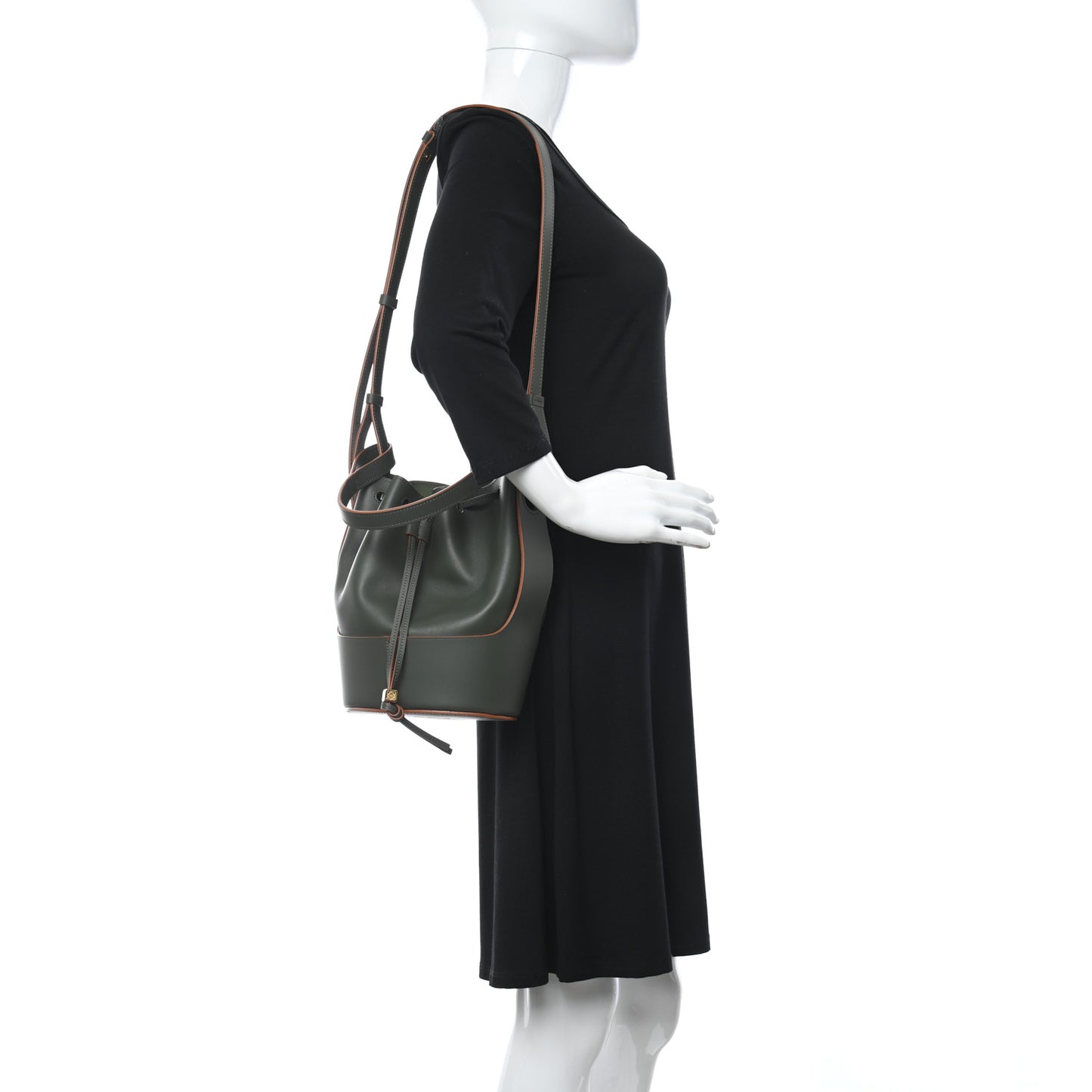 Calfskin Small Balloon Bucket Bag Vintage Khaki