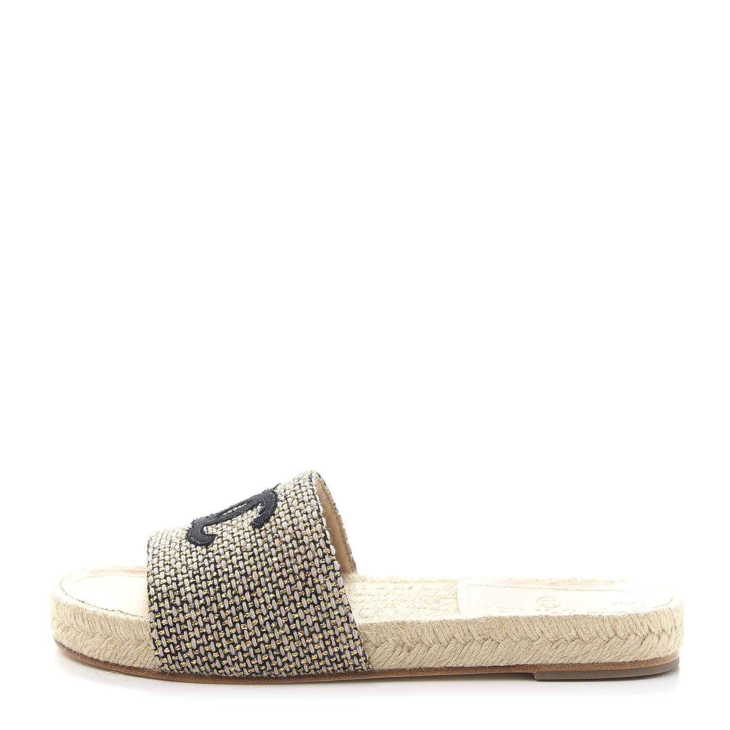 Chanel Metallic Tweed CC Espadrille Slip On Sandals 36 Beige Black 1 of 9