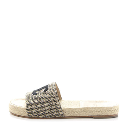 Chanel Metallic Tweed CC Espadrille Slip On Sandals 36 Beige Black 1 of 9