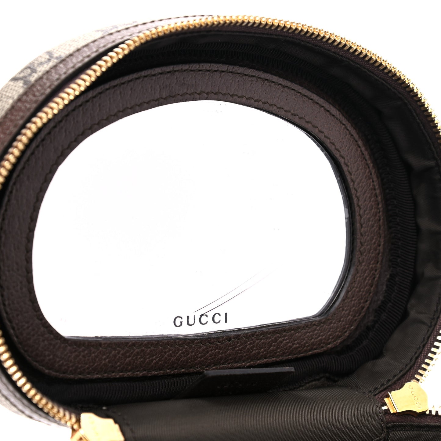GG Supreme Monogram Textured Calfskin Web Ophidia Vanity Cosmetic Case Beige Ebony New Acero