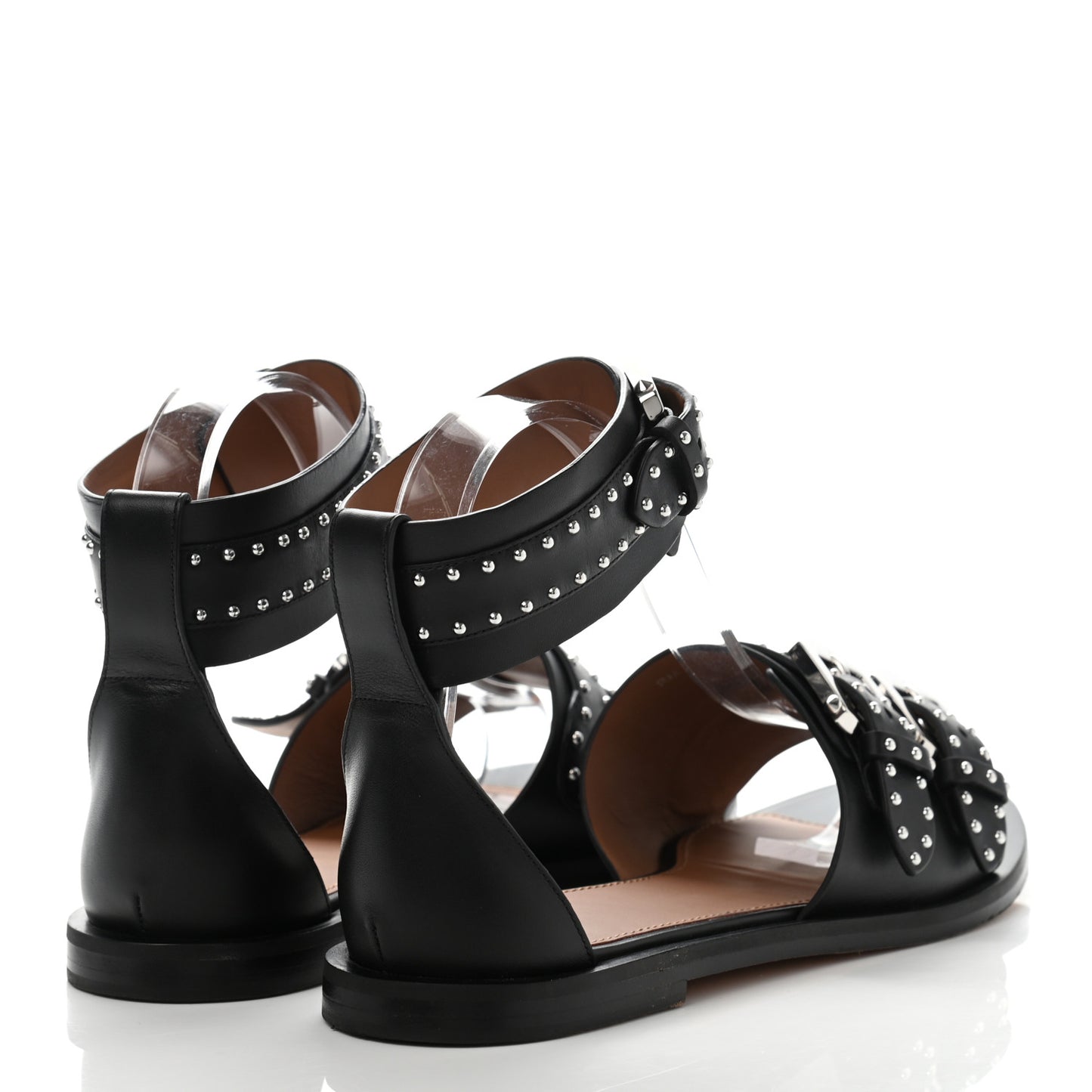 Calfskin Studded Elegant Flat Sandals 38.5 Black