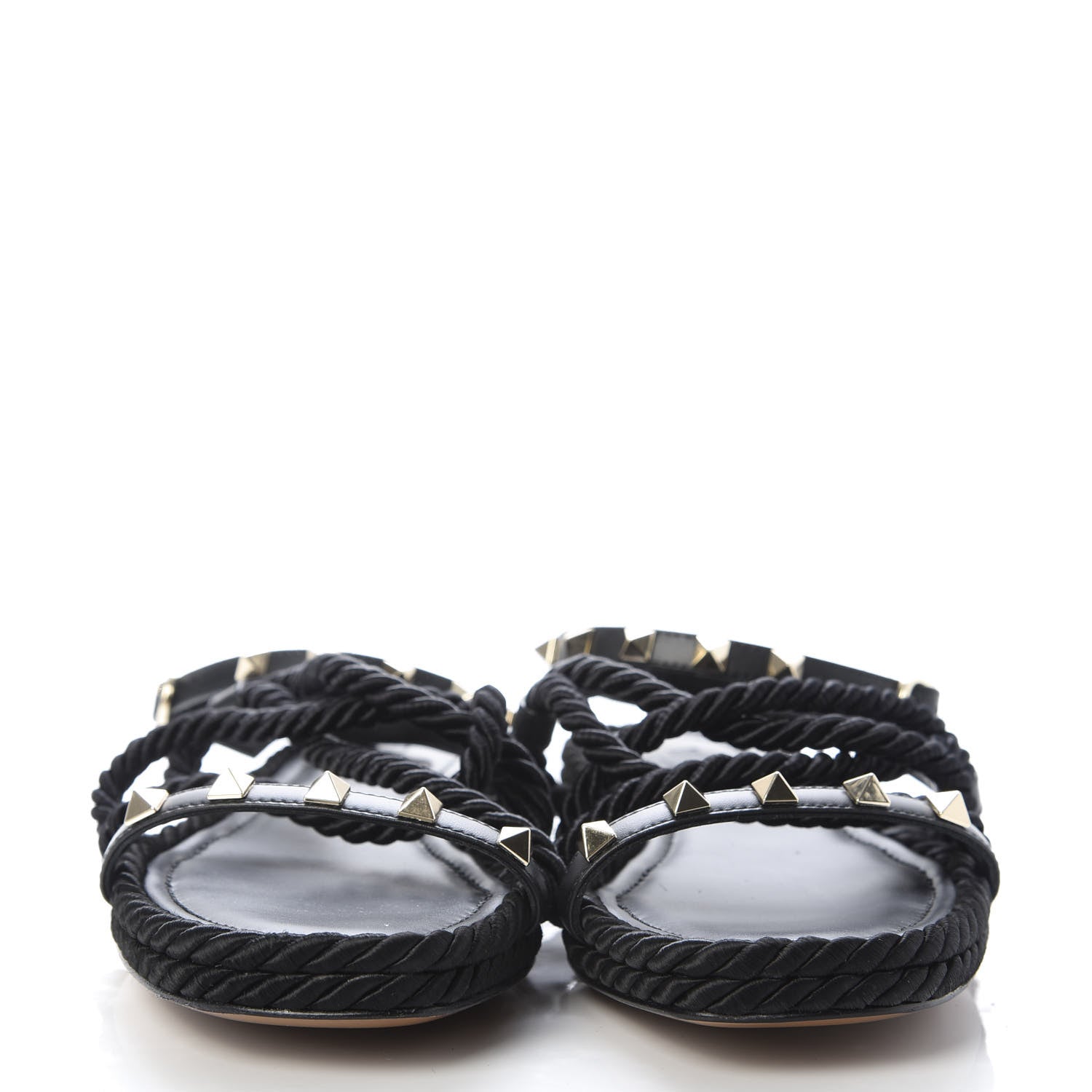 Valentino Garavani Calfskin Rockstud Torchon Rope Espadrille Flat Sandals 35 Black 2 of 10