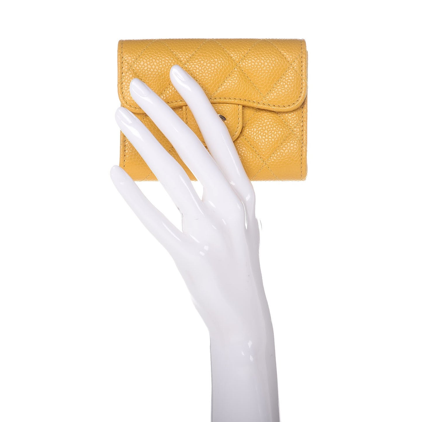 Caviar Quilted Flap Card Holder Wallet Yellow