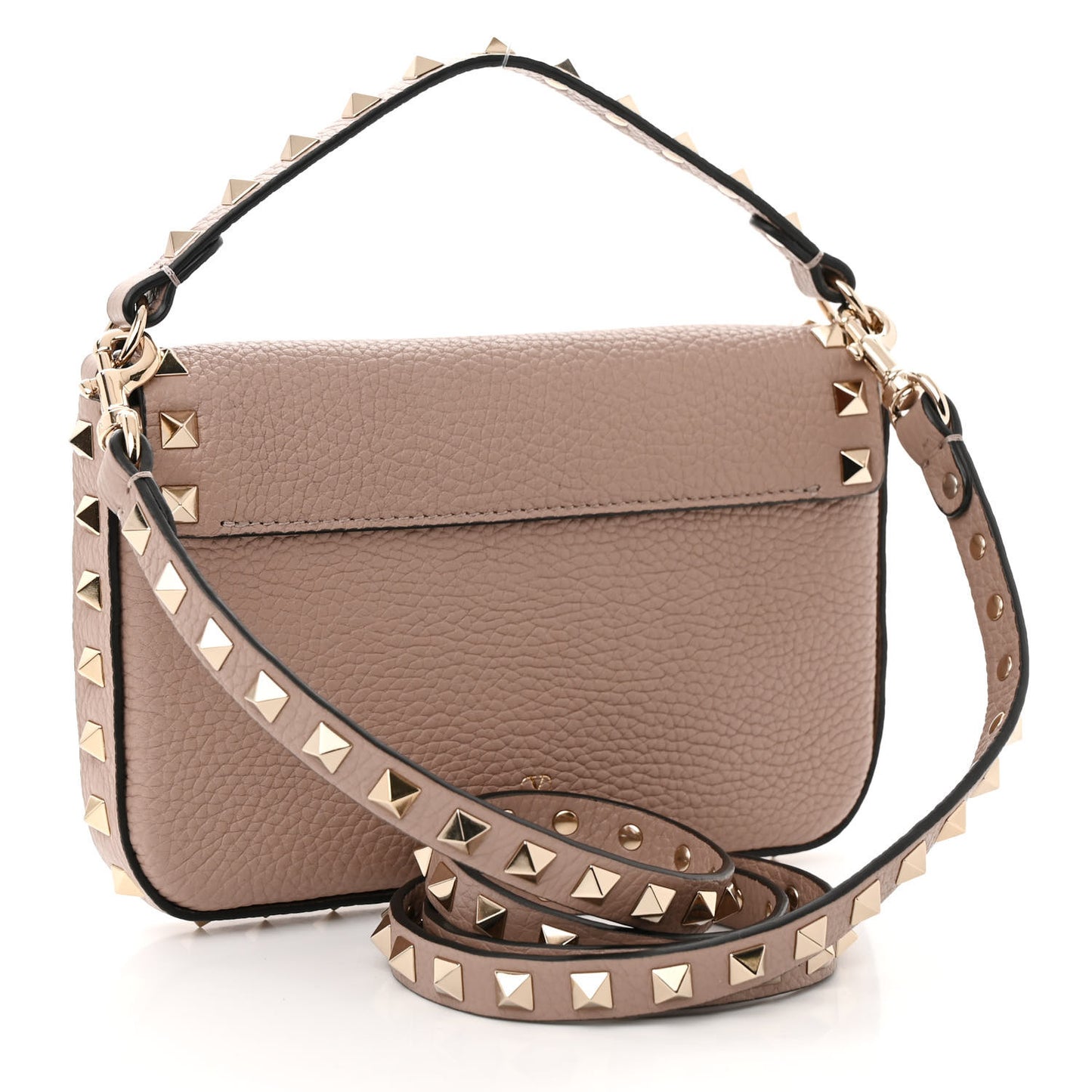 Grainy Calfskin Rockstud Crossbody Pouch Poudre