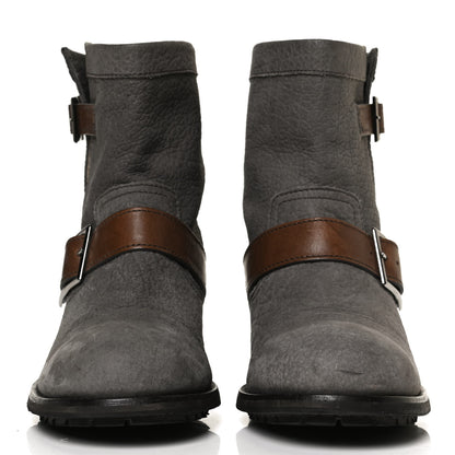 Jimmy Choo Grained Lambskin Suede Youth Biker Boots 39 Grey 2 of 13