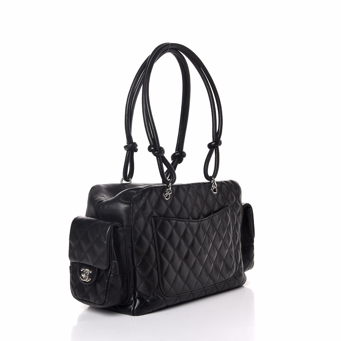 Calfskin Quilted Large Cambon Multipocket Reporter Black