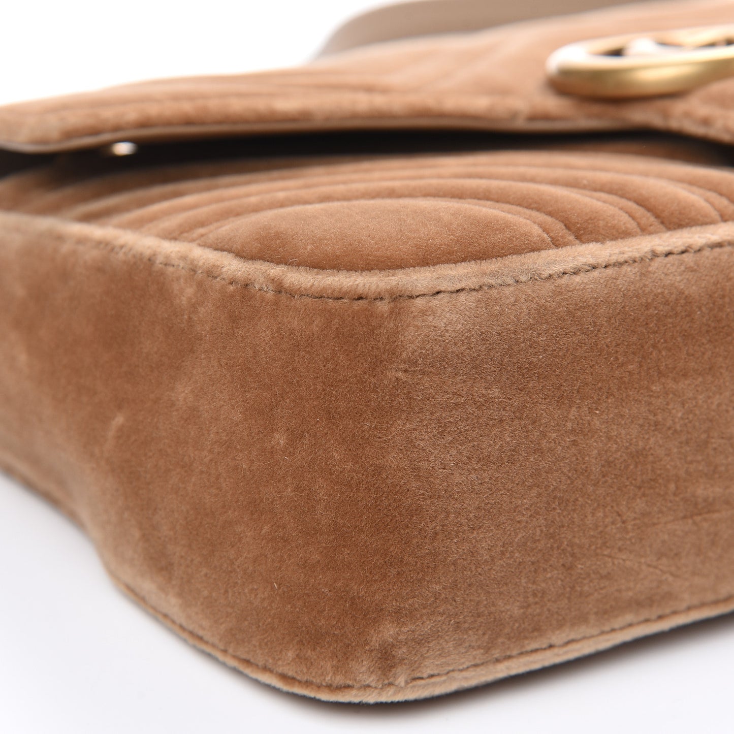 Velvet Matelasse Small GG Marmont Shoulder Bag Taupe
