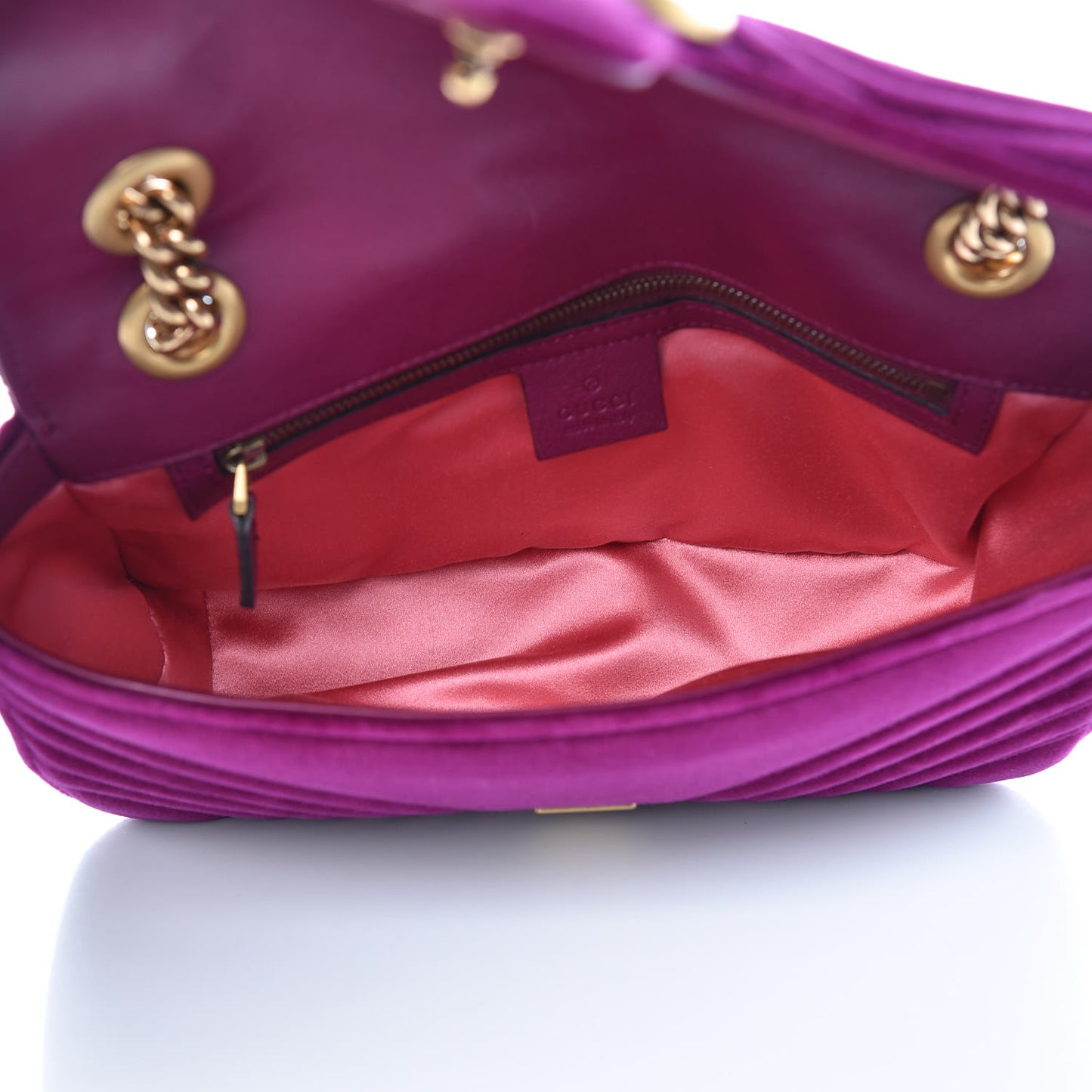 Velvet Matelasse Small GG Marmont Shoulder Bag Fuchsia Violet Cyclamen