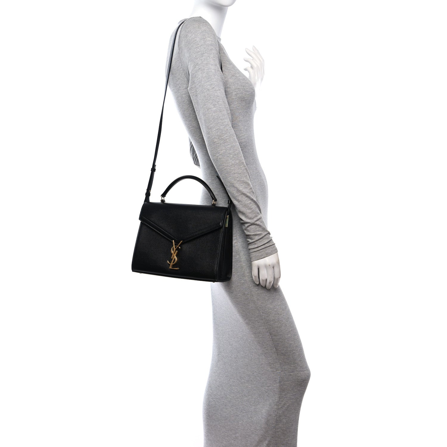 Saint Laurent Grain de Poudre Medium Classic Monogram Cassandra Top Handle Black Rouge Legion 2 of 13
