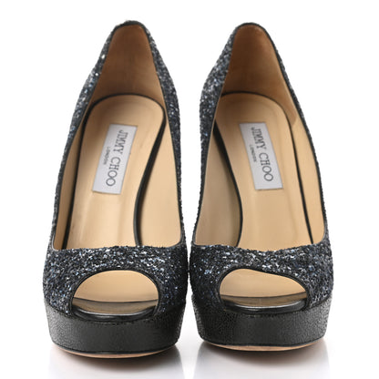 Jimmy Choo Coarse Glitter Peep Toe Pumps 38.5 Dark Blue 2 of 7
