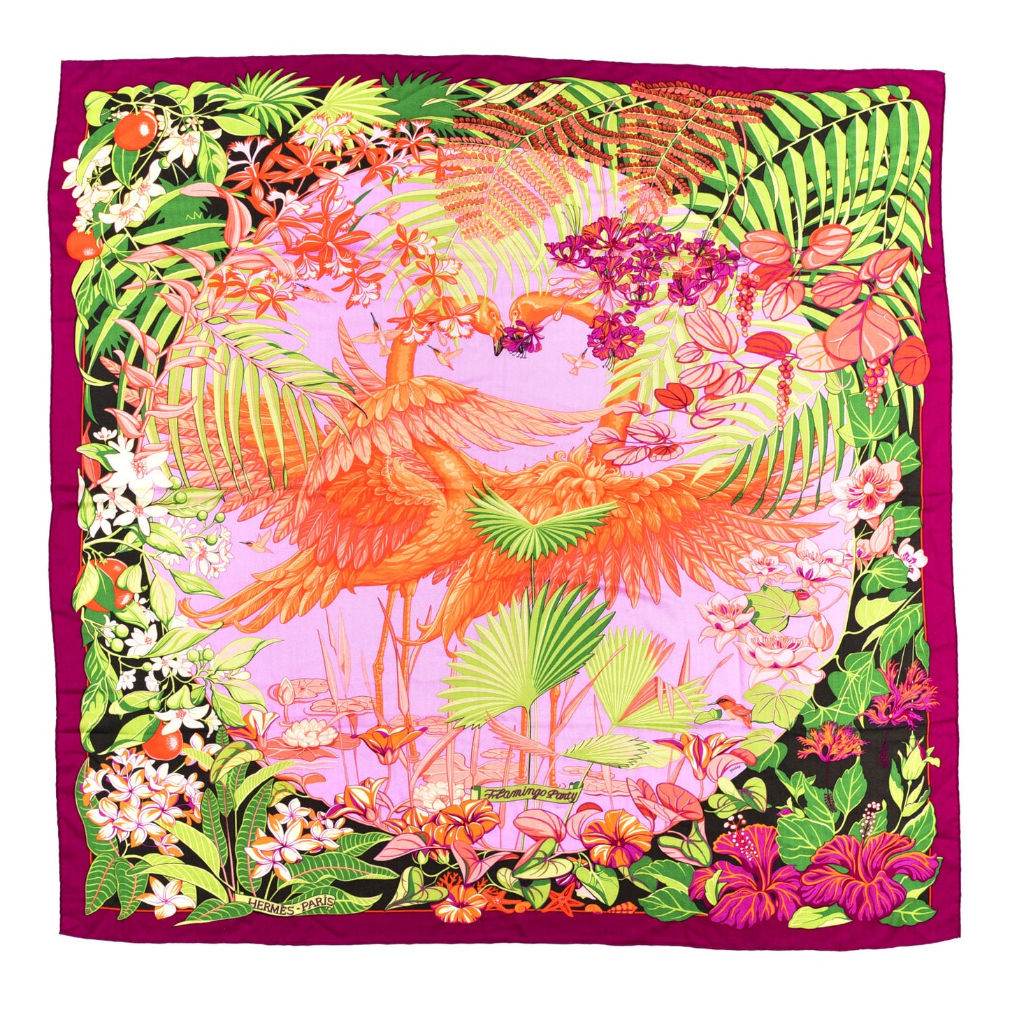 Cashmere Silk Flamingo Party Shawl 140 Bougainvillier Mauve Vert