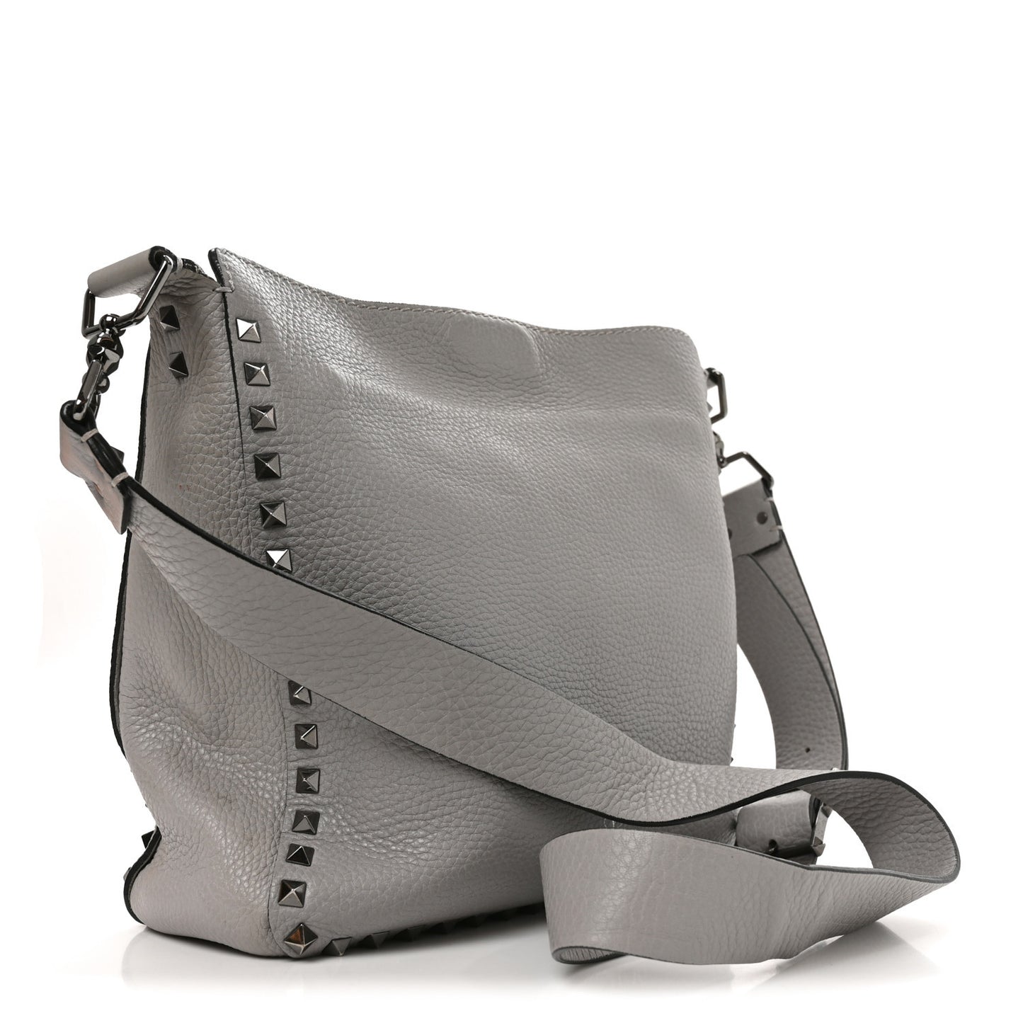 Pebbled Calfskin Small Rockstud Flip-Lock Messenger Bag Grey