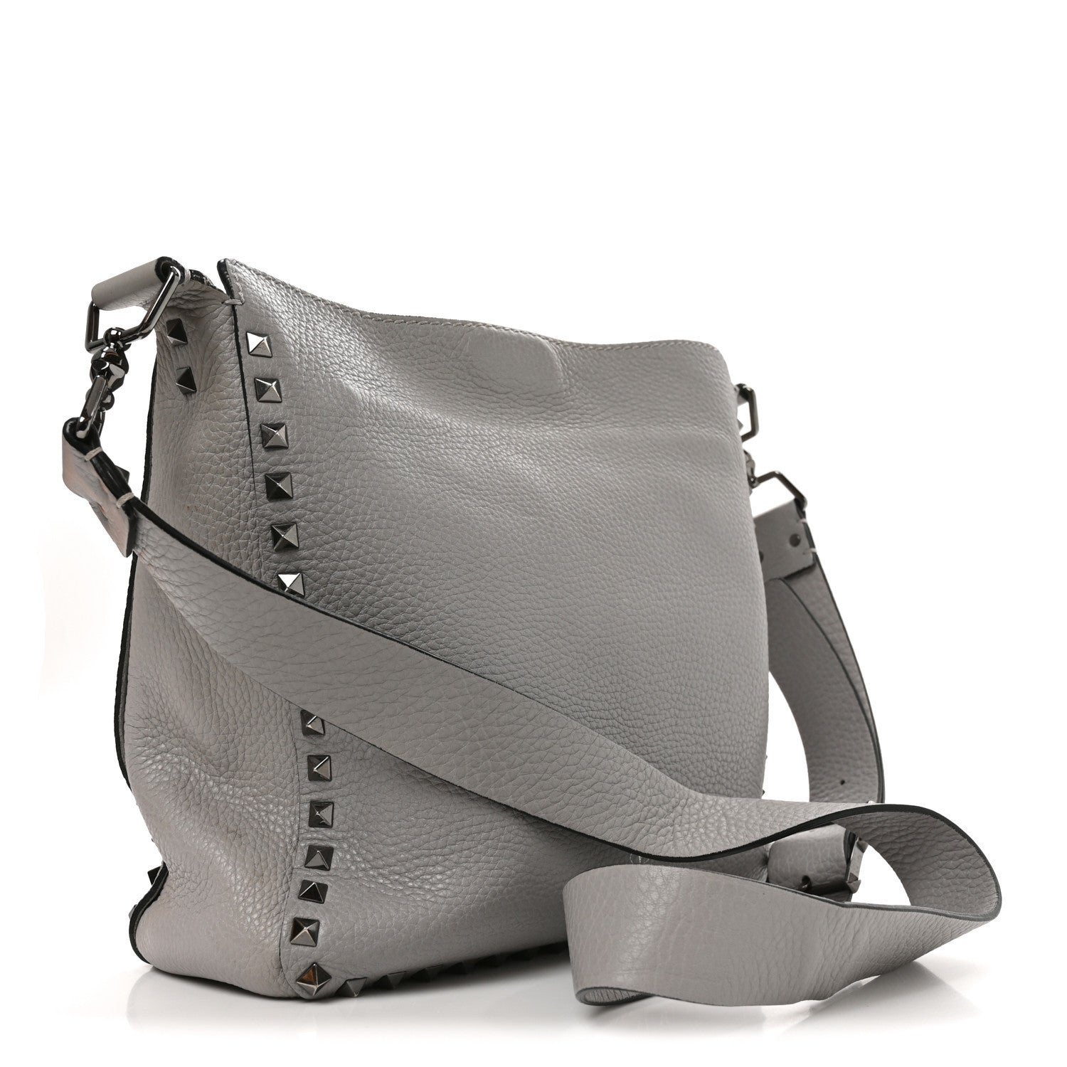 Valentino Garavani Pebbled Calfskin Small Rockstud Flip-Lock Messenger Bag Grey 2 of 8