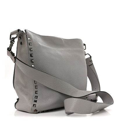 Valentino Garavani Pebbled Calfskin Small Rockstud Flip-Lock Messenger Bag Grey 2 of 8