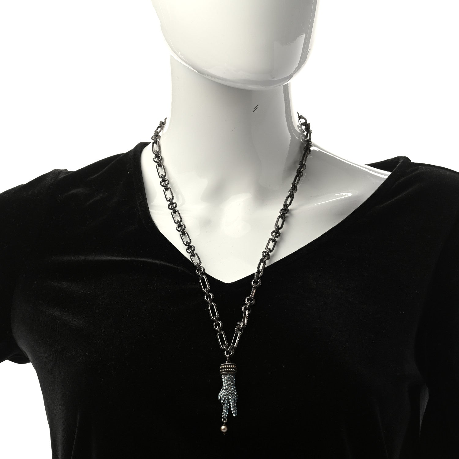 Gucci Crystal Hand Pendant Necklace Blue Aged Silver 2 of 5