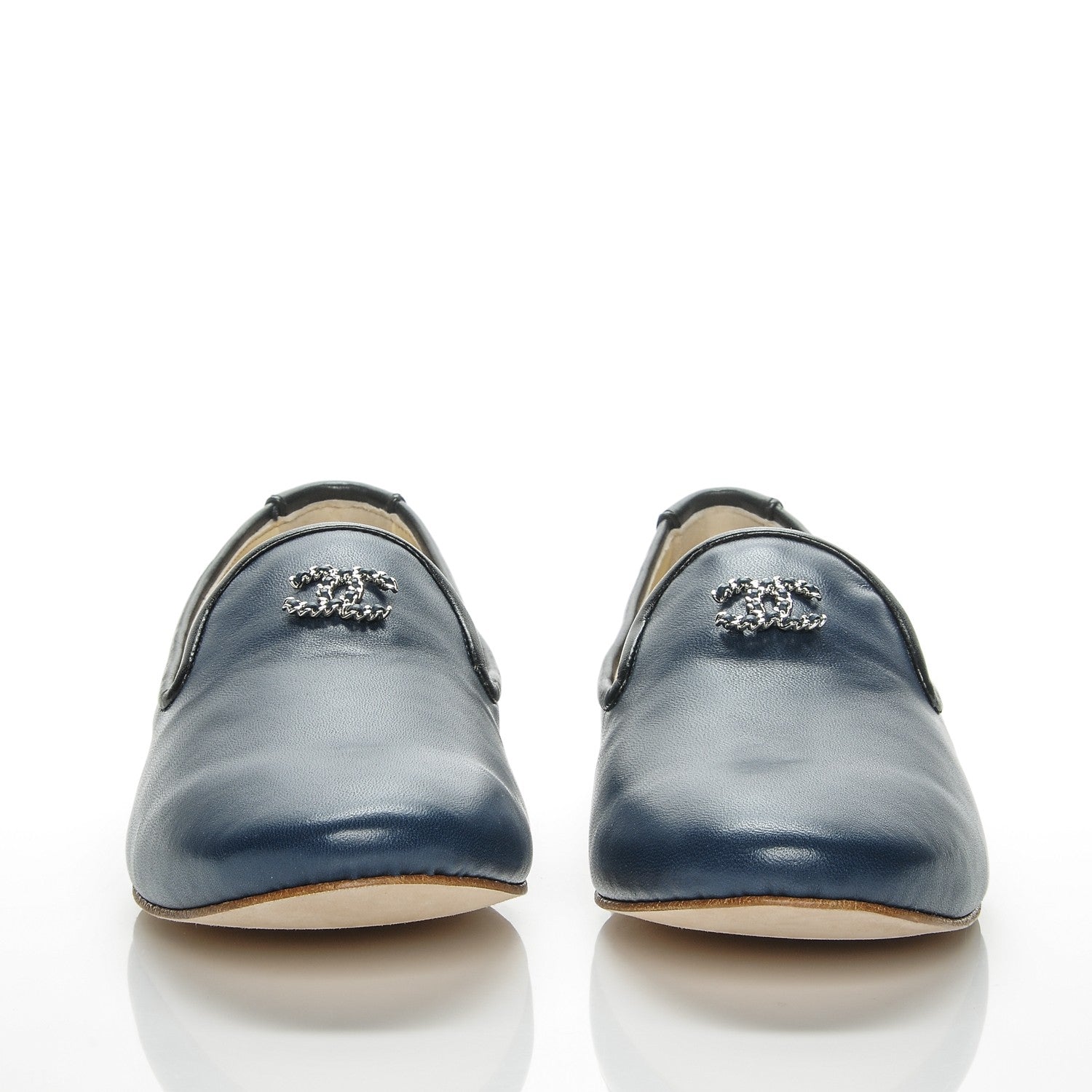 Chanel Lambskin CC Loafers 36.5 Navy 2 of 8