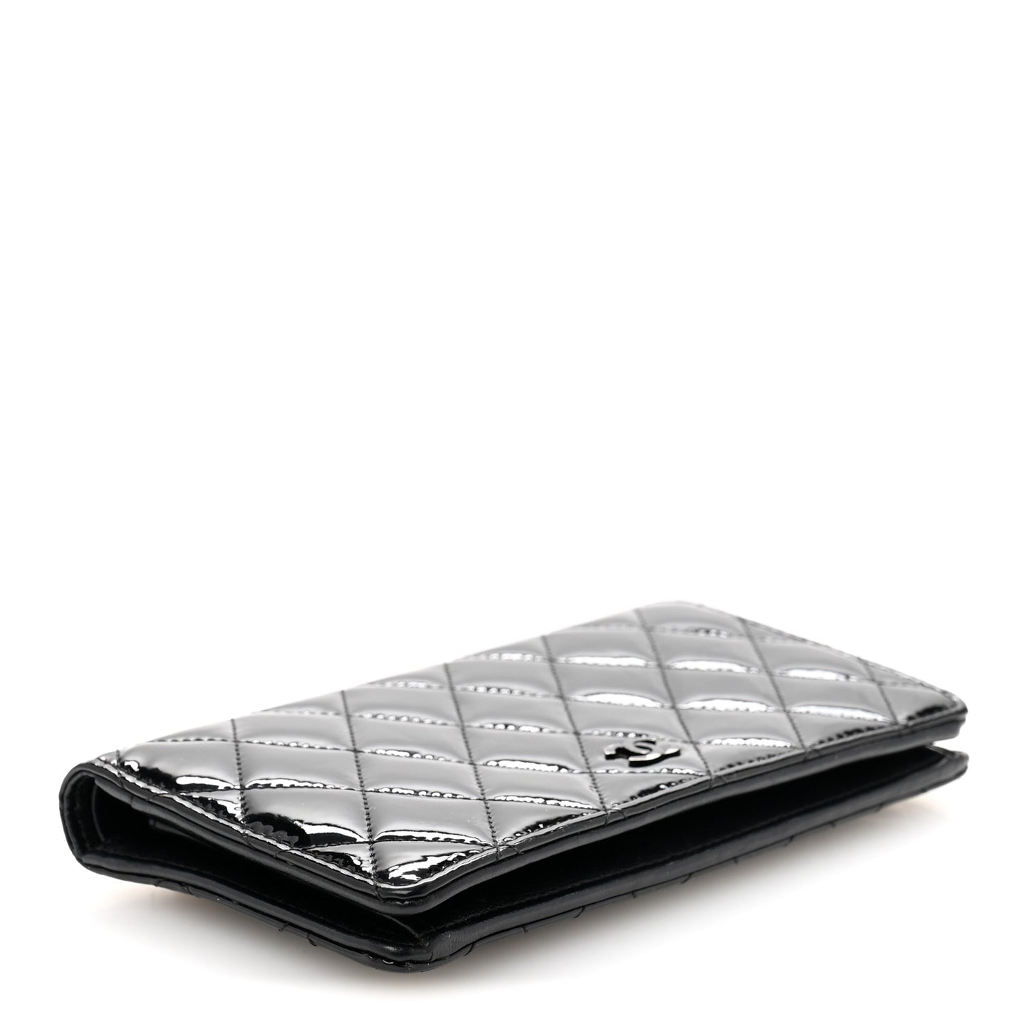 Patent Calfskin Quilted Yen Wallet Black
