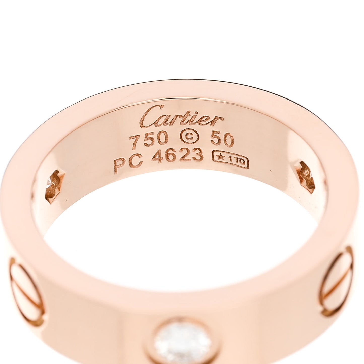 18K Pink Gold 3 Diamond 5.5mm LOVE Ring 50 5.25