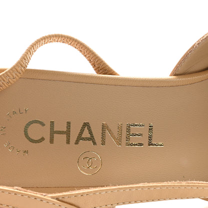 Chanel Goatskin Grosgrain Cap Toe CC Slingback Pumps 36.5 Beige Black 7 of 10