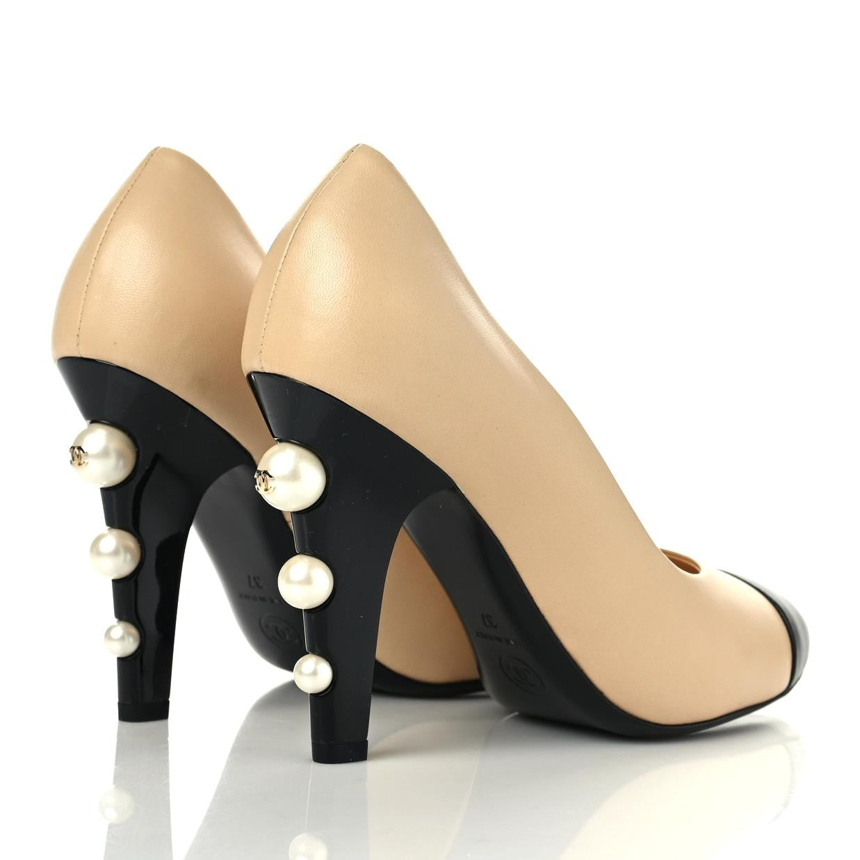 Chanel Lambskin Grosgrain Cap Toe Pearl Pumps 37 Black 4 of 8