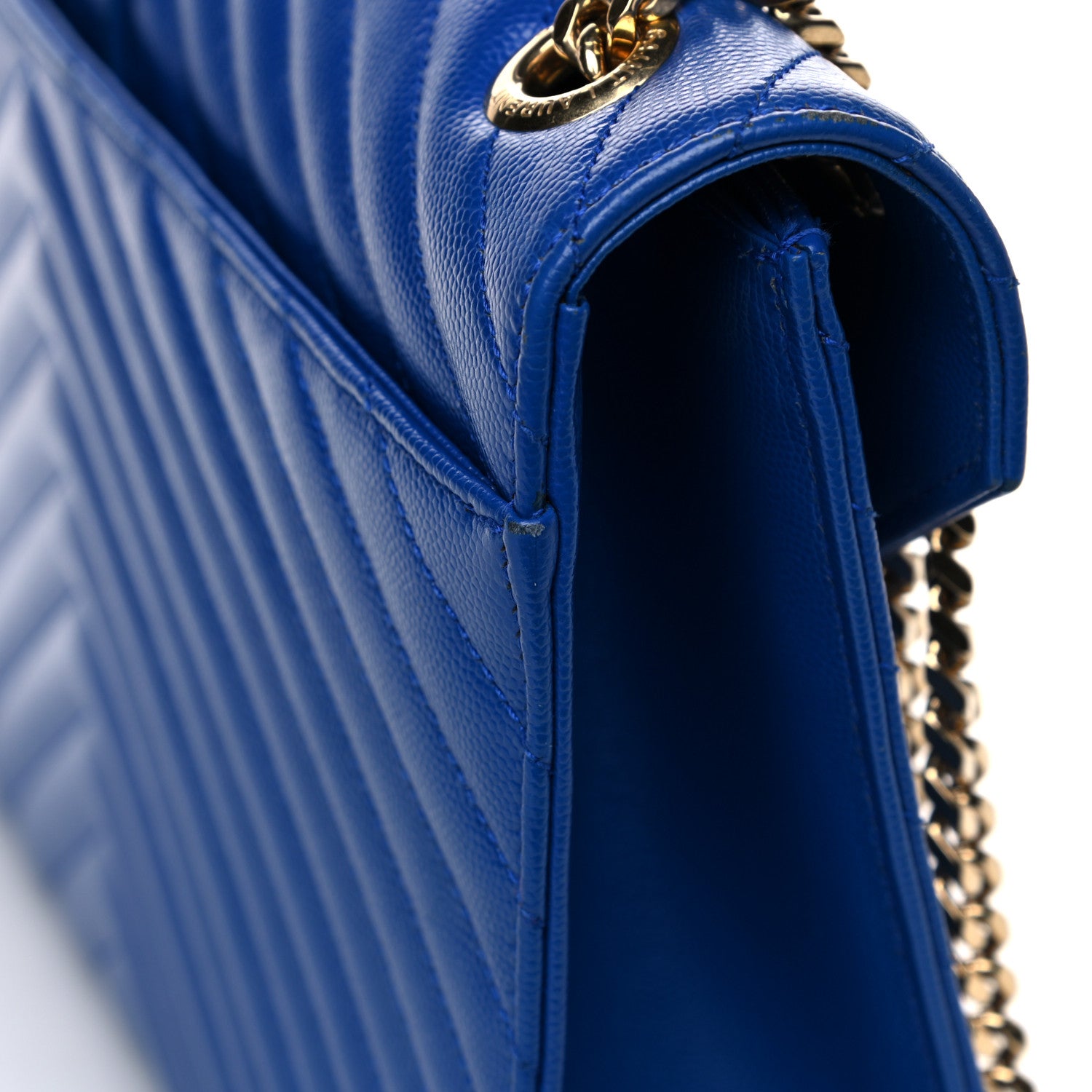 Saint Laurent Grain De Poudre Matelasse Chevron Large Monogram Satchel Blue Majorelle 16 of 16