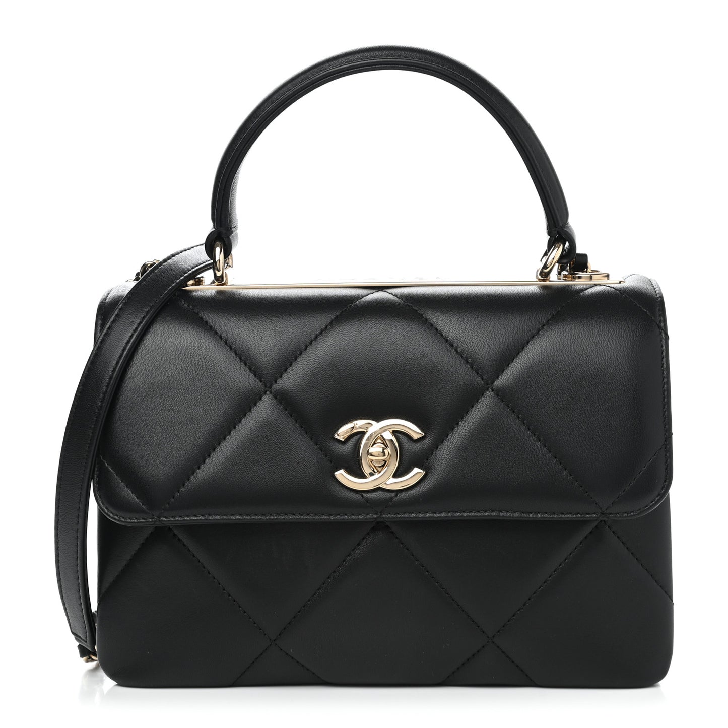 Lambskin Quilted Small Trendy CC Dual Handle Flap Bag Black