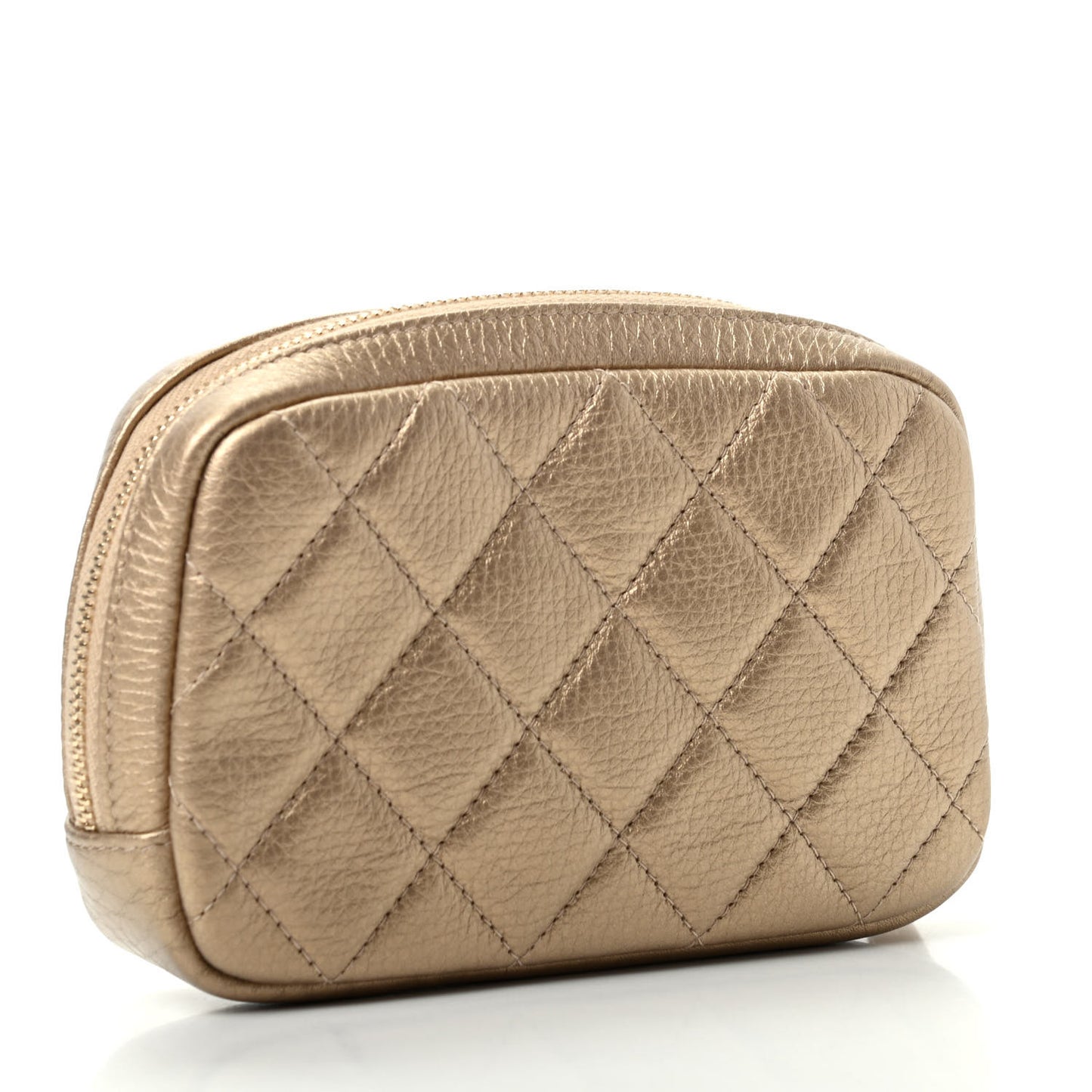 Metallic Calfskin Quilted Small Curvy Pouch Cosmetic Case Gold