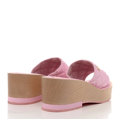 Chanel Lambskin Quilted CC Slip On Platform Sandals 38 Pink 4 of 10