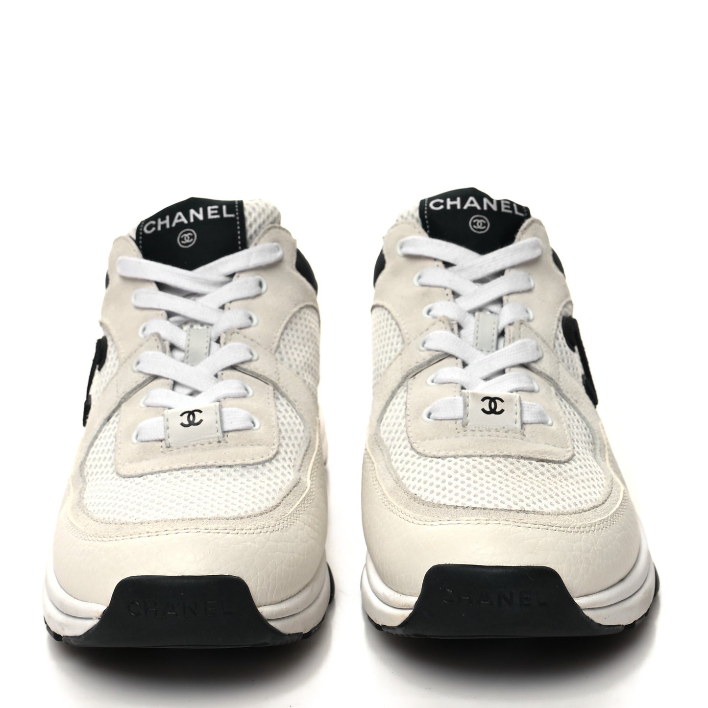 Mesh Suede Calfskin Grained Calfskin Womens CC Sneakers 39 White Black