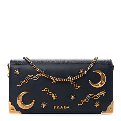 Prada City Calfskin Saffiano Cahier Astrology Chain Wallet Baltico 1 of 4