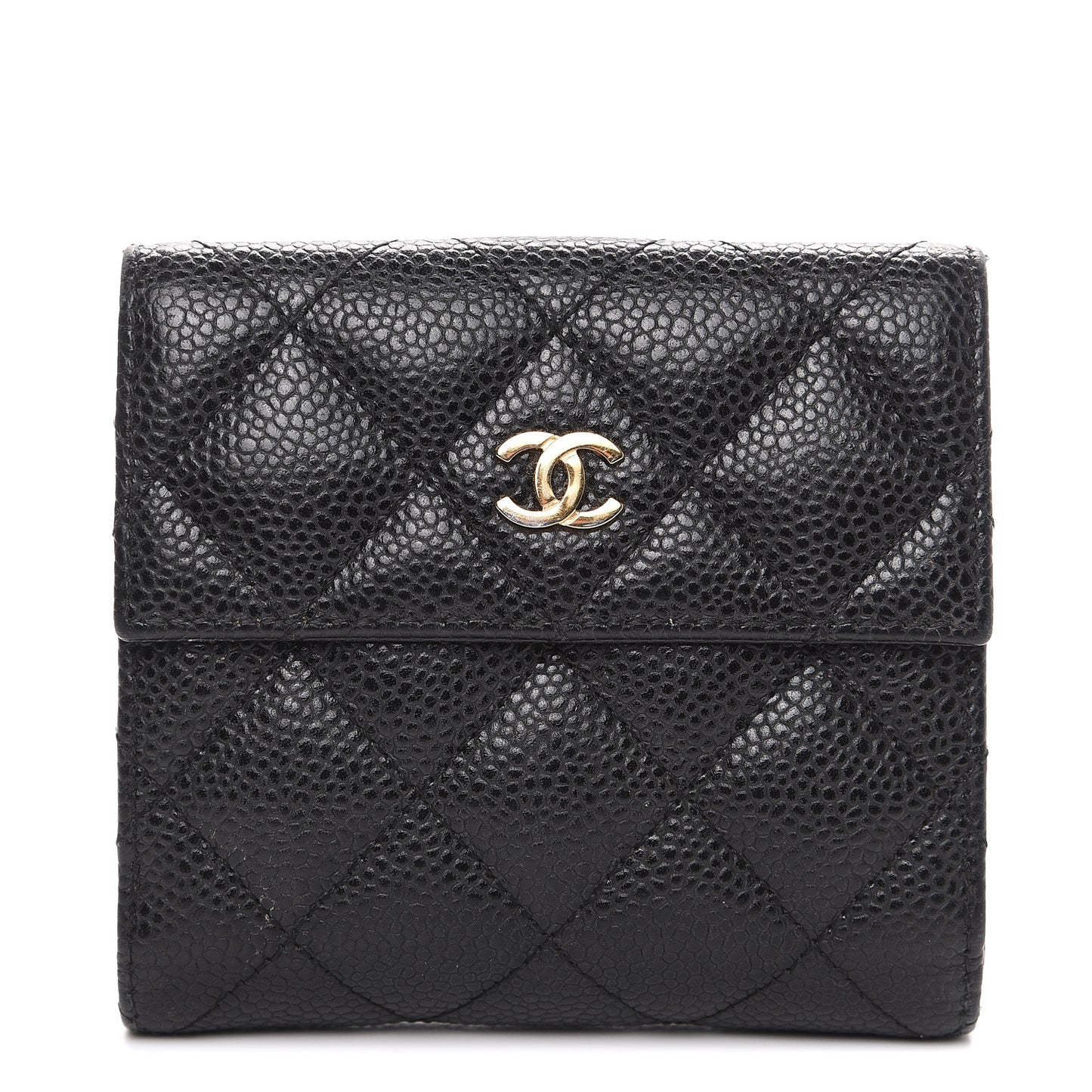 Caviar Quilted Compact French Flap Wallet Black