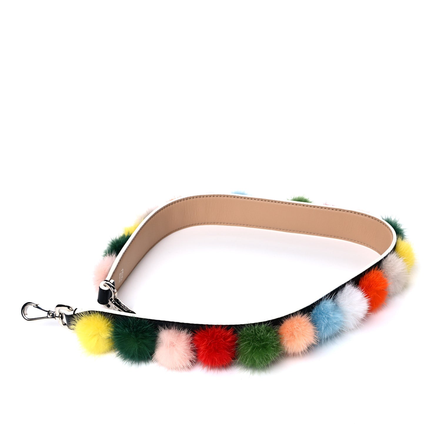 Fendi Vitello Dolce Mink Fur Bi-Color Pom Pom Strap You Black Makeup Multicolor 8 of 10