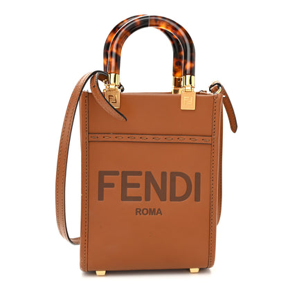 Fendi Vitello King Plexiglass Logo Embossed Mini Fendi Sunshine Shopper Tote Cuoio 1 of 12