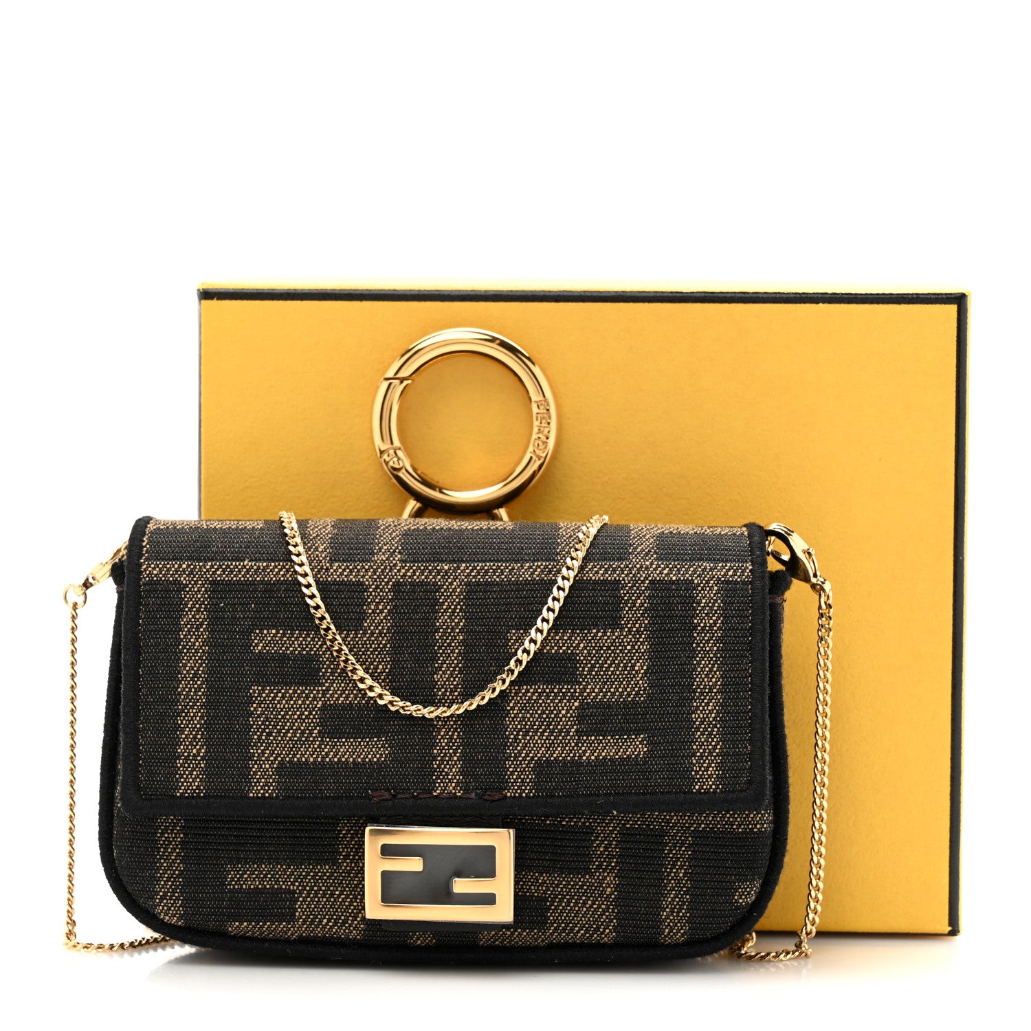 Fendi Fabric Jacquard FF 1974 Nano Baguette Charm Tobacco Moro Black 11 of 11