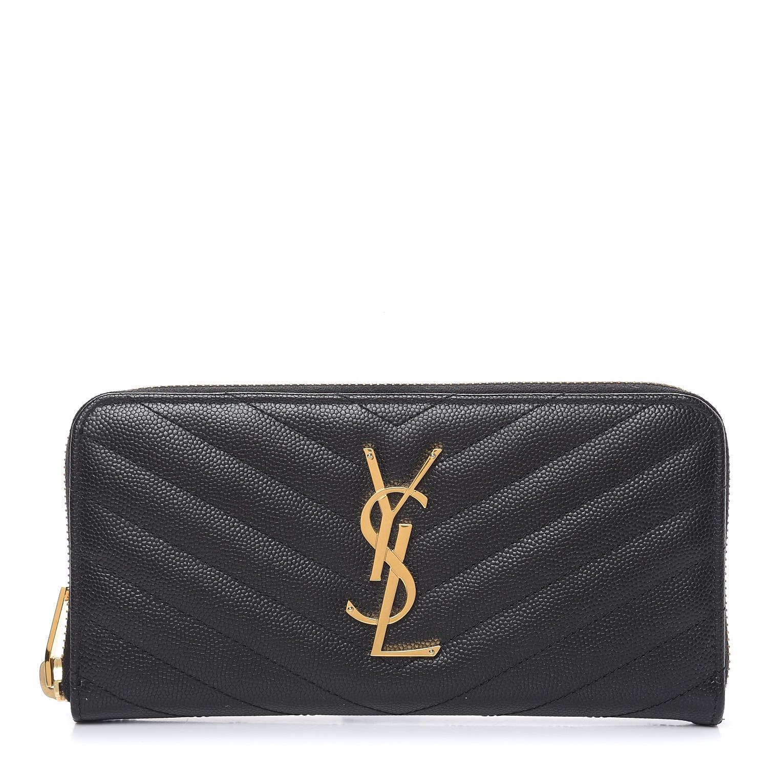 Saint Laurent Grain De Poudre Matelasse Chevron Monogram Zip Around Wallet Black 1 of 9